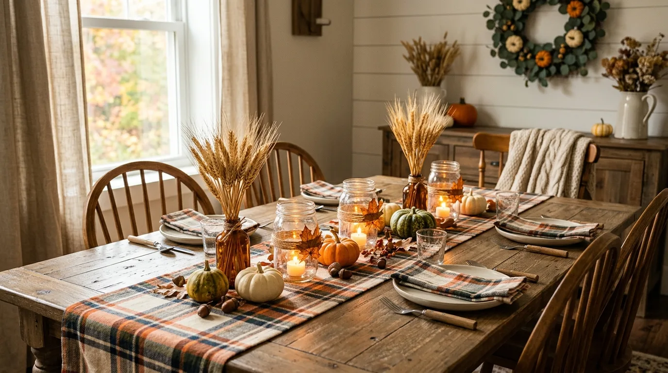 Bring in brass wood or natural accents for richness inspiration for a fall dining table.